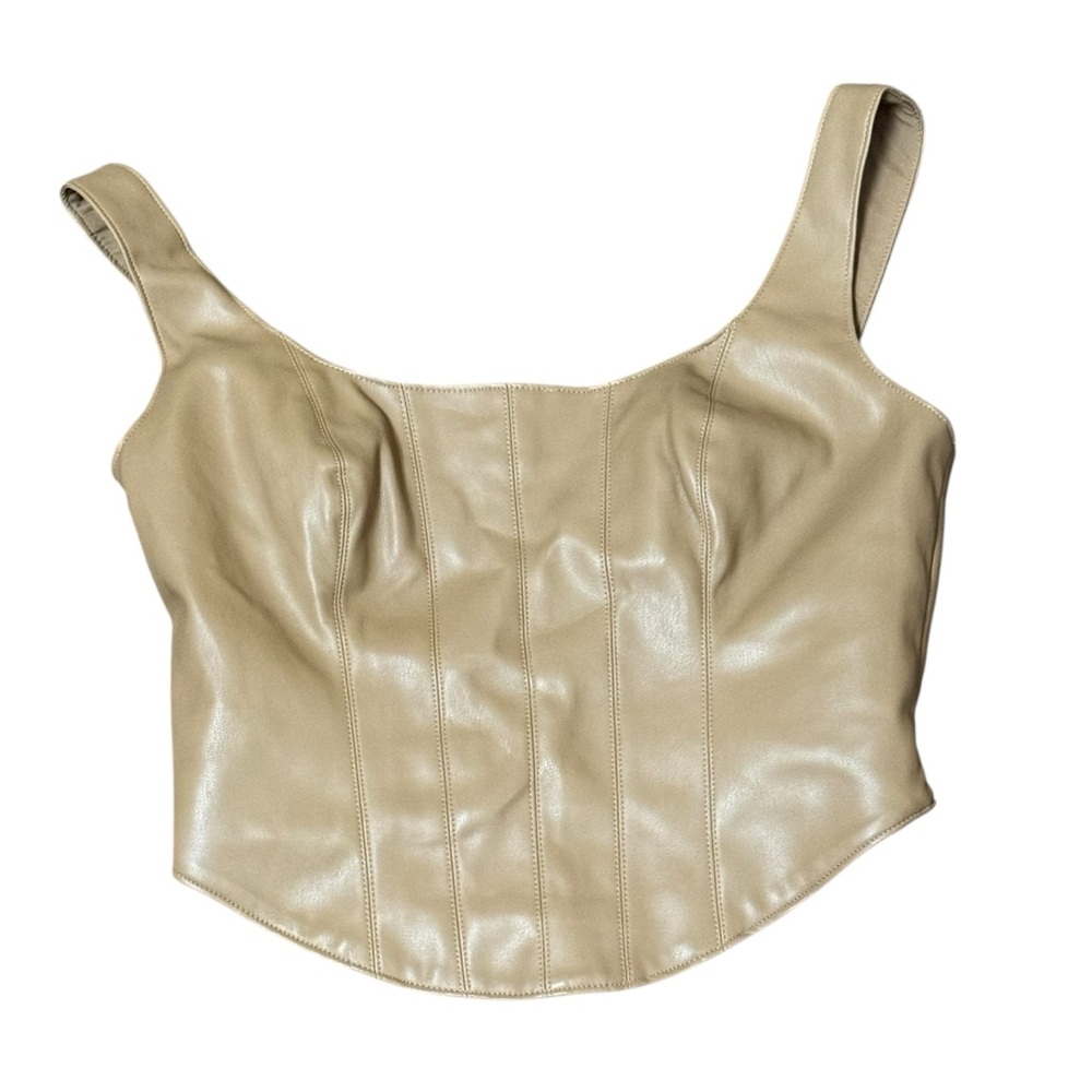 NEW Abercrombie & Fitch Vegan Leather Corset Scoop Neck Crop Tank Top Size XS